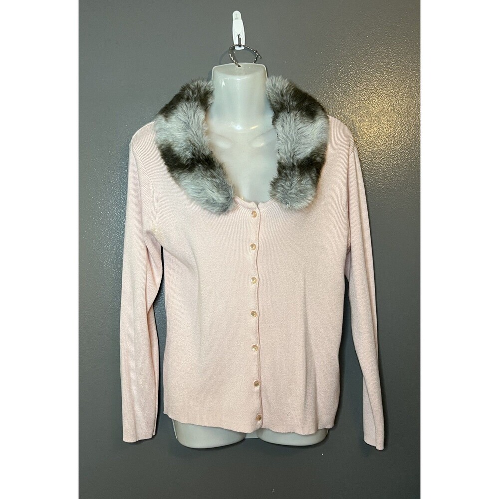 Kikit Sweater Womens Medium Faux Fur Collar Button Cardigan Removable Vintage St